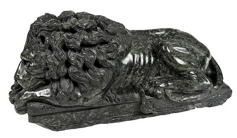 Appraisal: Green Marble Carved Recumbent Lion British Continental th th century