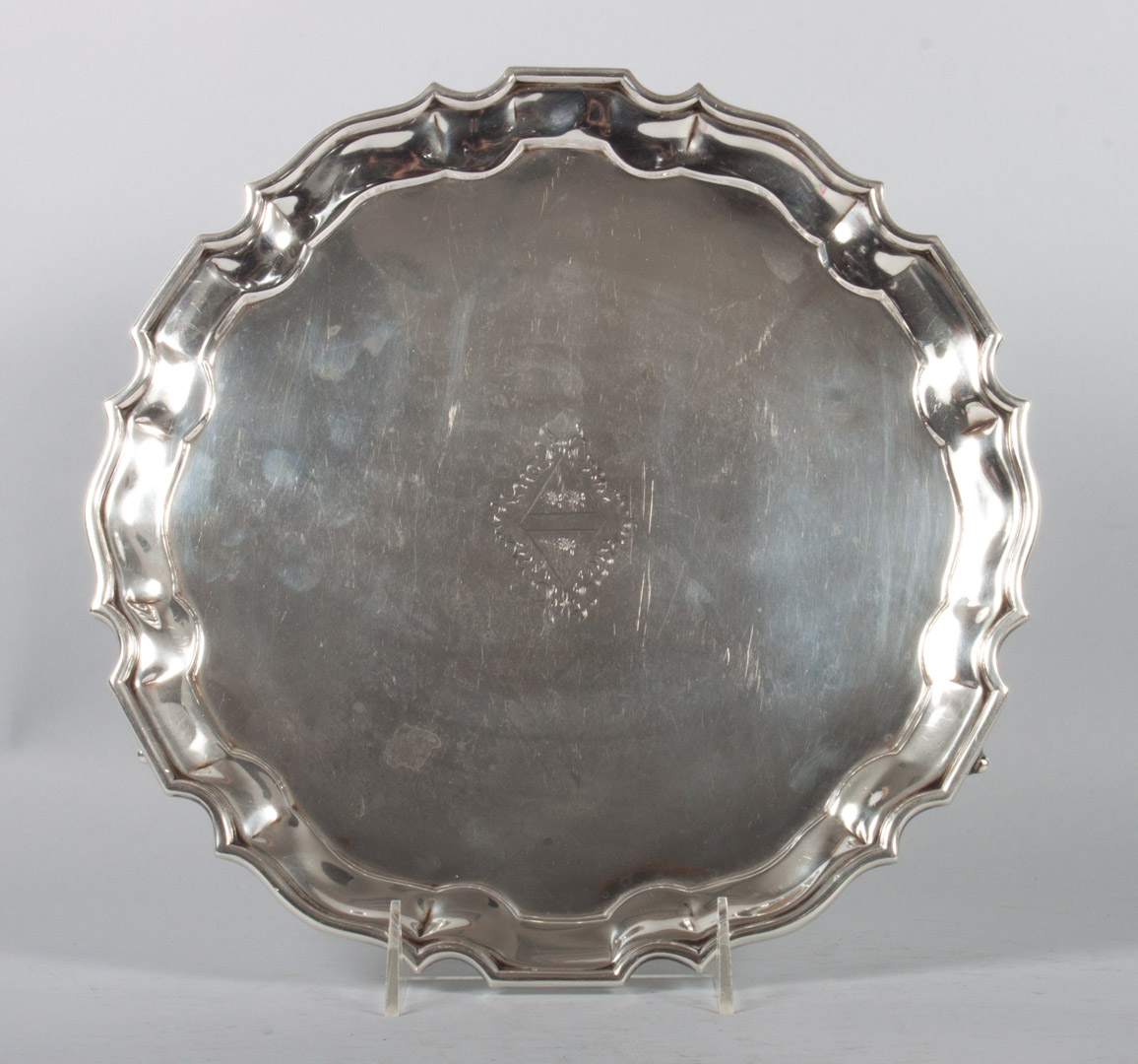 Appraisal: Chippendale style sterling silver salver with pie crust edge no