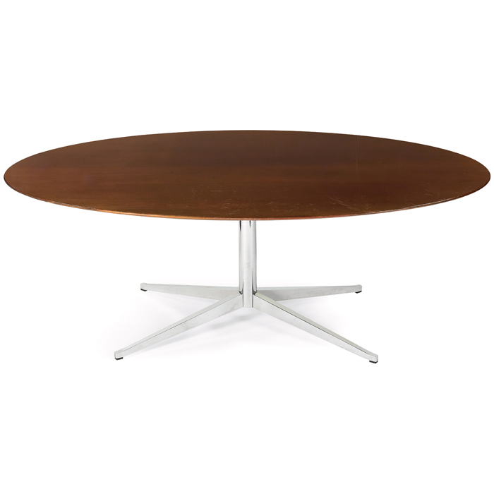 Appraisal: Florence Knoll conference dining table by Knoll elliptical walnut top