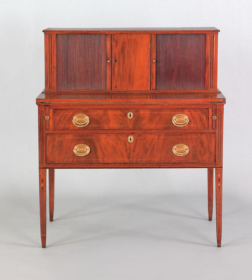 Appraisal: Massachusetts Federal inlaid mahogany tambour ladies secretary desk ca the