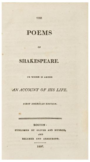 Appraisal: SHAKESPEARE William The Poems of Shakespeare To which is added