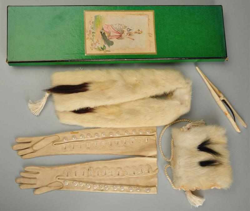 Appraisal: Lot of French Fashion Doll Accessories Description Ermine white fur