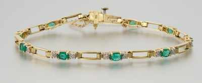 Appraisal: A Ladies' Emerald and Diamond Bracelet k yellow gold bracelet