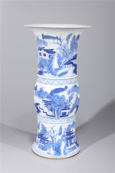 Appraisal: Chinese Kangxi-style blue and white porcelain beaker vase double concentric