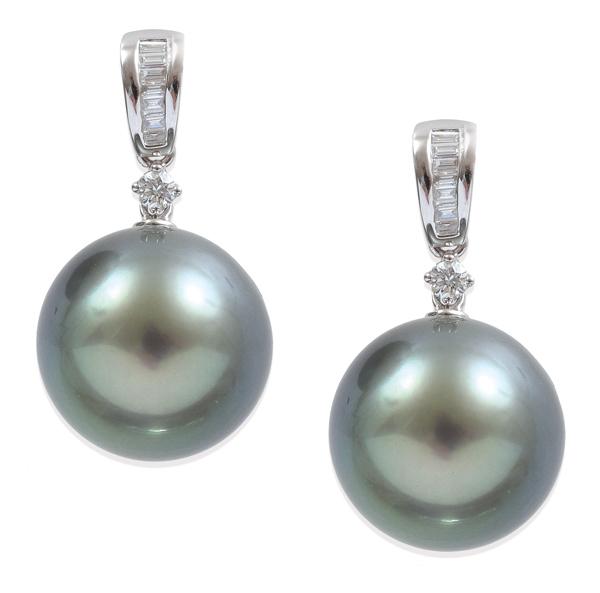 Appraisal: A PAIR OF TAHITIAN PEARL AND DIAMOND EARRINGS A PAIR