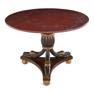 Appraisal: An Italian Painted and Parcel Gilt Marble-Top Center Table with