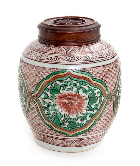 Appraisal: A Famille Verte Porcelain Ginger Jar and Cover Height inches