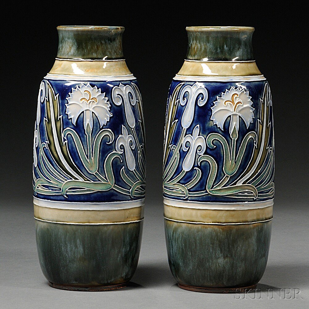 Appraisal: Pair of Royal Doulton Harry Simeon Decorated Stoneware Vases England