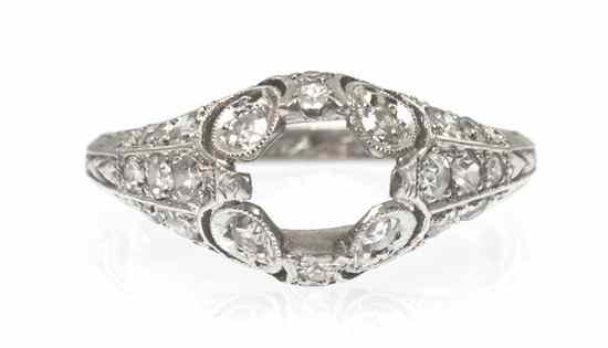 Appraisal: A Platinum and Diamond Vintage Ring Setting containing numerous old