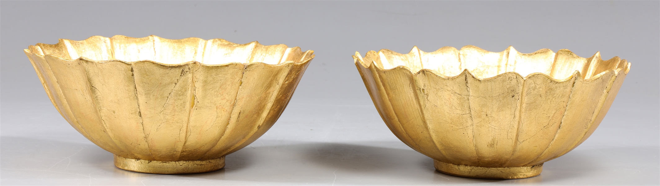 Appraisal: Pair of Chinese ceramic gilt lotus form bowls overall good