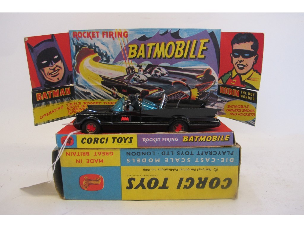 Appraisal: A boxed Corgi Batmobile No with red wheels complete with