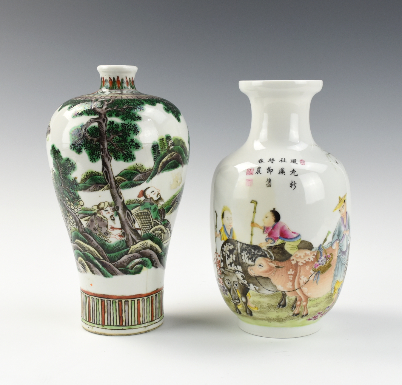 Appraisal: TWO CHINESE FAMILLE ROSE VERTE VASES - TH C Chinese