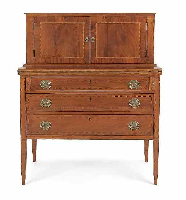 Appraisal: Massachusetts Hepplewhite mahogany writing desk ca with extensive inlaid banding