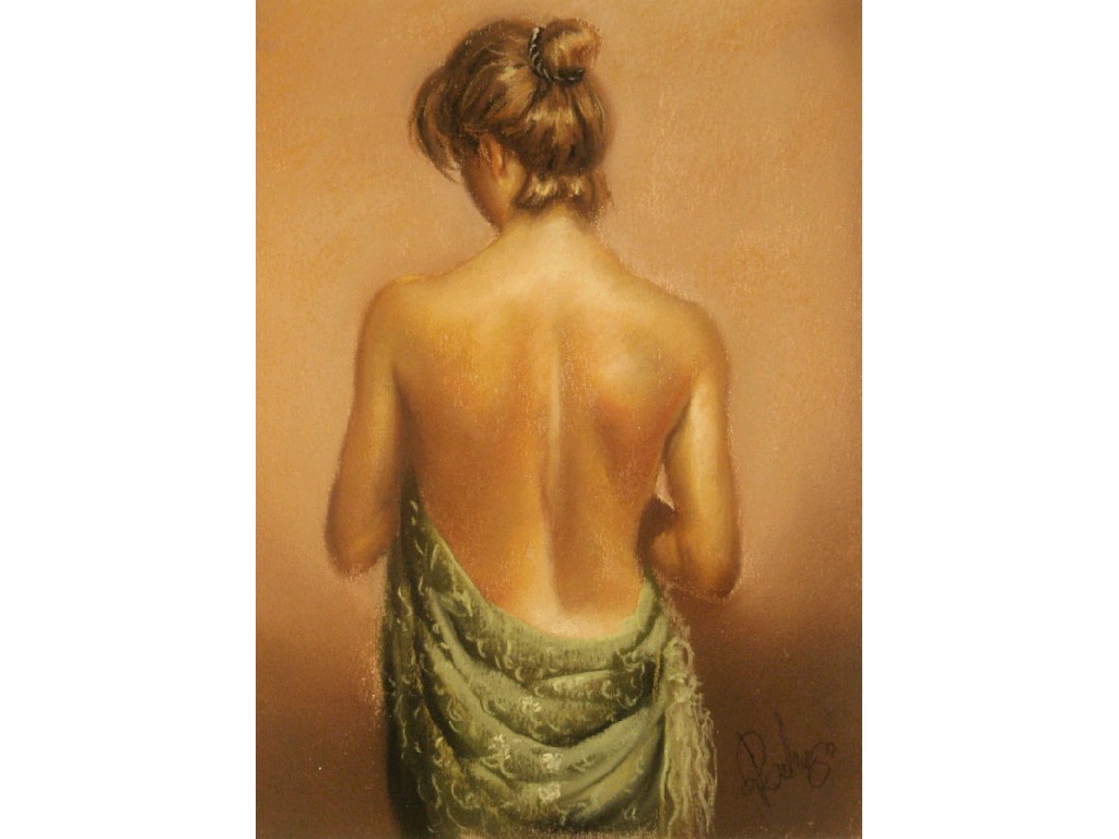 Appraisal: Rodrigo contemporary nude green pastel signed x cm