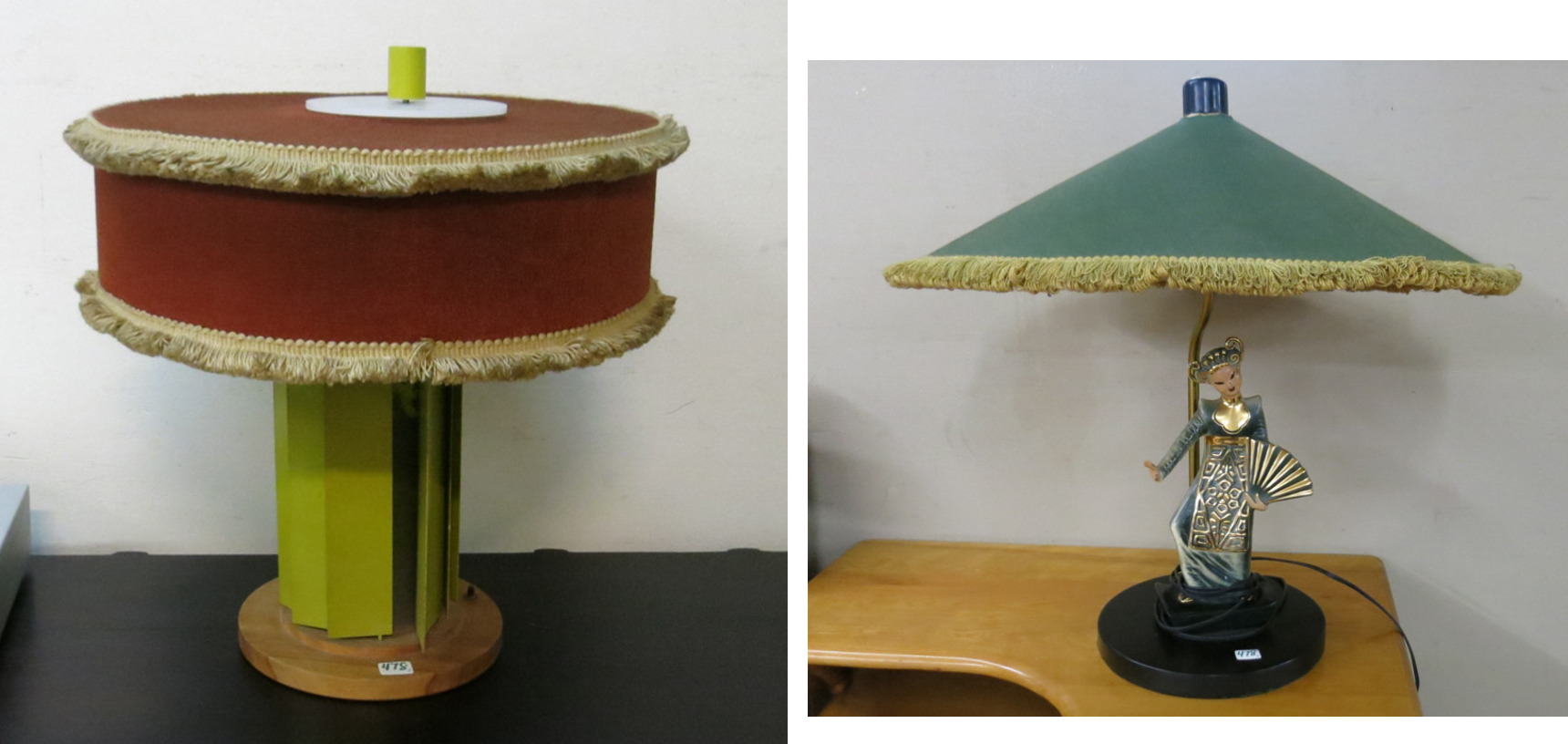 Appraisal: TWO VINTAGE AMERICAN MID-CENTURY MODERN TABLE LAMPS Asian figure table