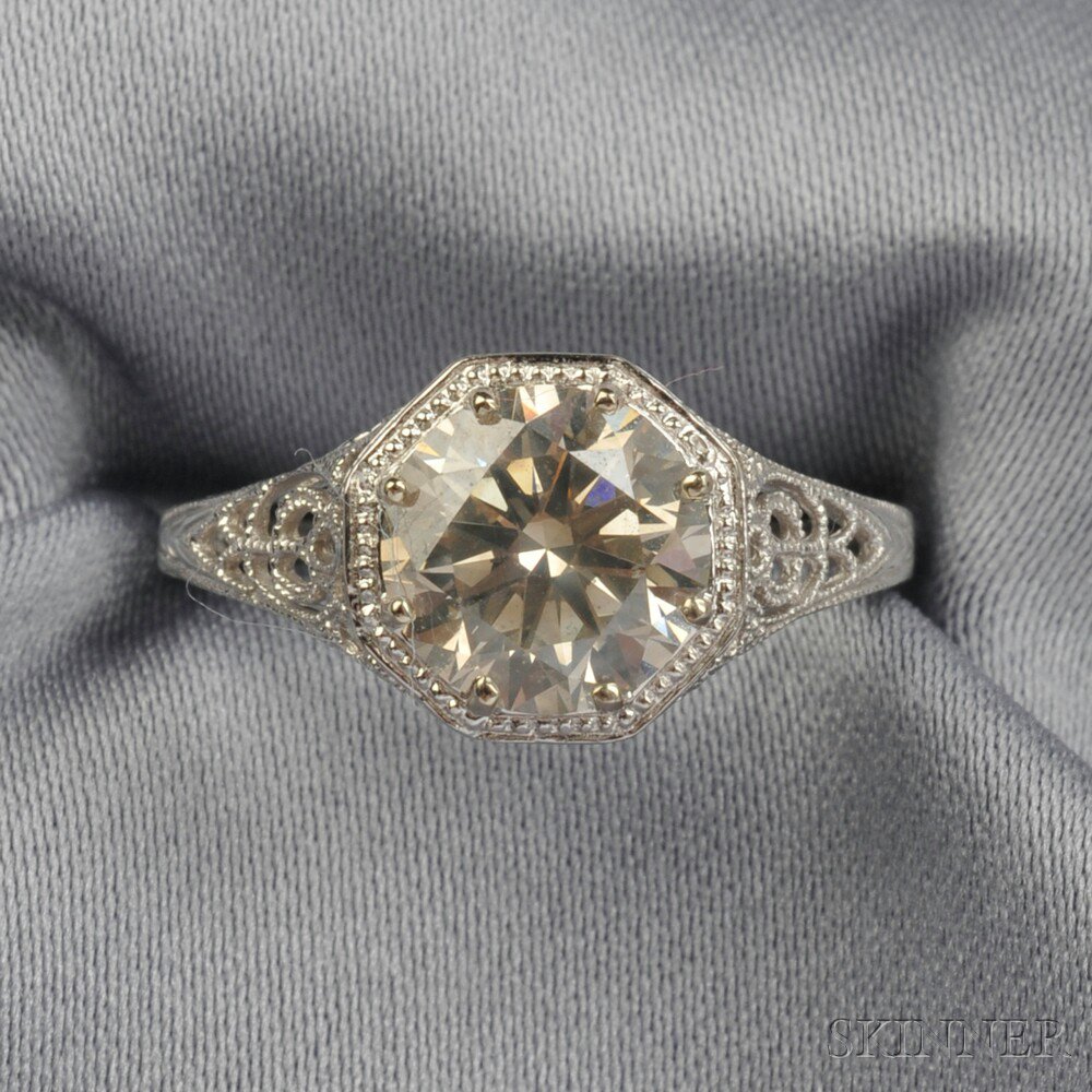 Appraisal: kt White Gold and Diamond Ring prong-set with a full-cut