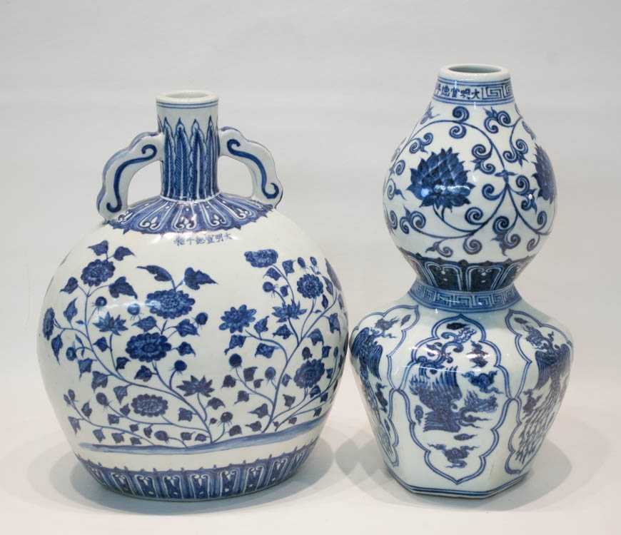 Appraisal: TWO CHINESE QING BLUE AND WHITE PORCELAIN VASES a double