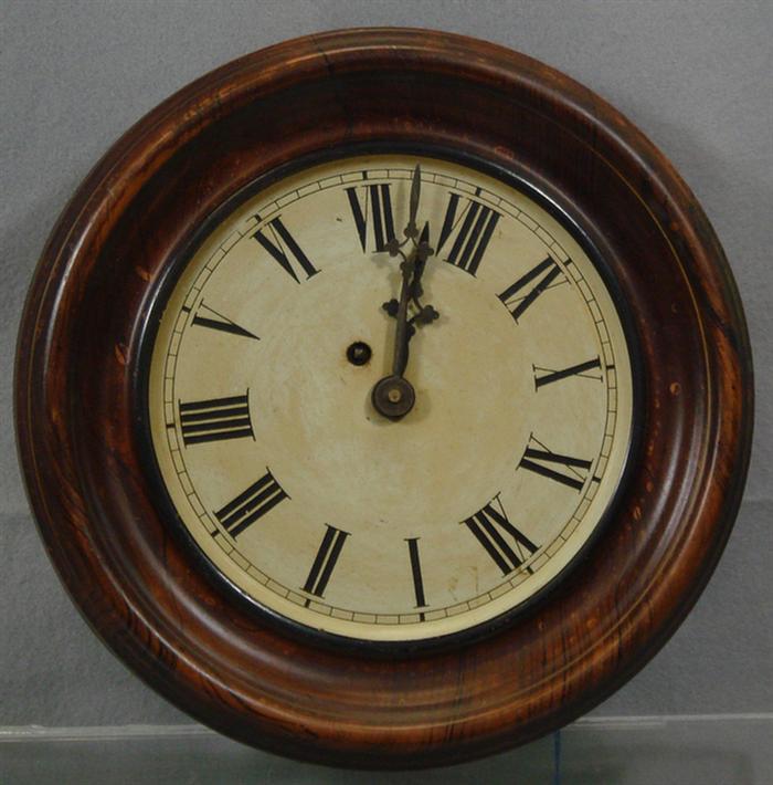 Appraisal: Painted tin hr gallery clock time only grain painted bezel