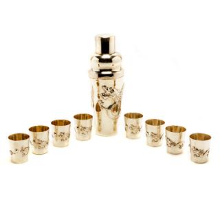 Appraisal: Art Deco Chinese Export Cocktail Shaker and Eight Shot Glasses