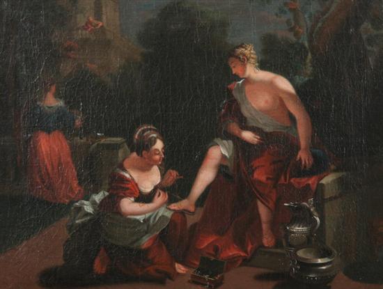 Appraisal: FLEMISH SCHOOL th Century BATHSHEBA AT HER TOILETTE Oil on