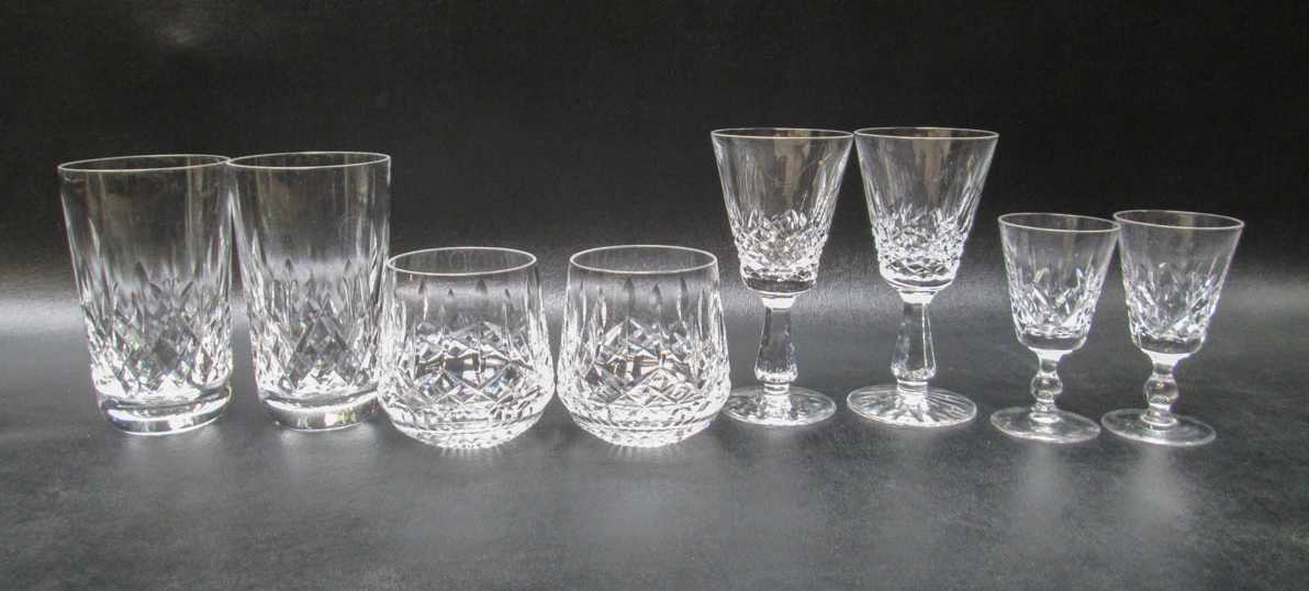 Appraisal: WATERFORD LISMORE CUT CRYSTAL DRINKWARE thirty-two pieces comprised of flat