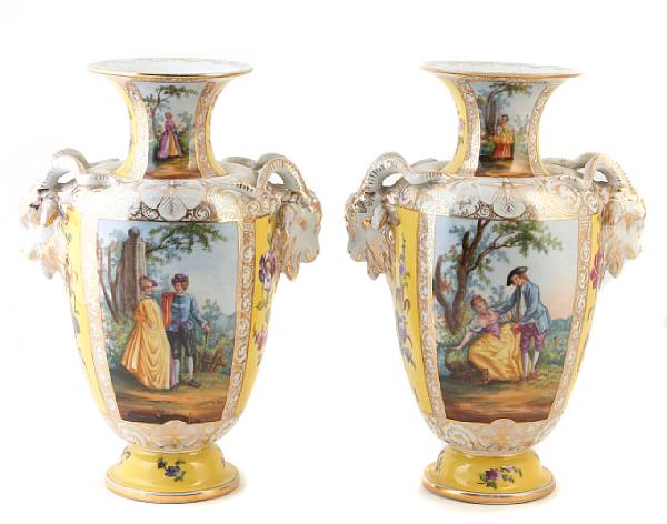 Appraisal: A pair of Dresden porcelain paint decorated vases height in