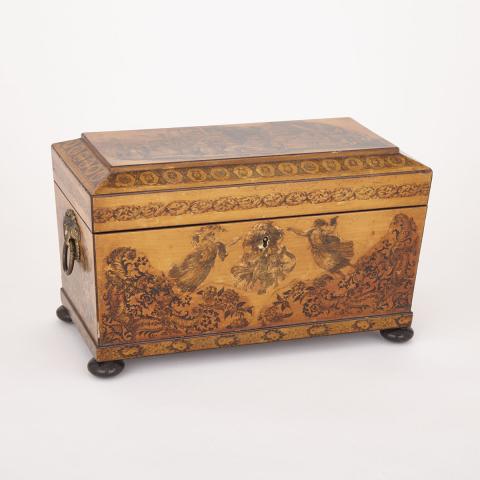 Appraisal: Large George IV Mauchline Ware Sycamore Tea Caddy c with