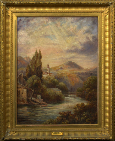 Appraisal: British School Fourth Quarter th Century Mountainous Wooded River Landscape