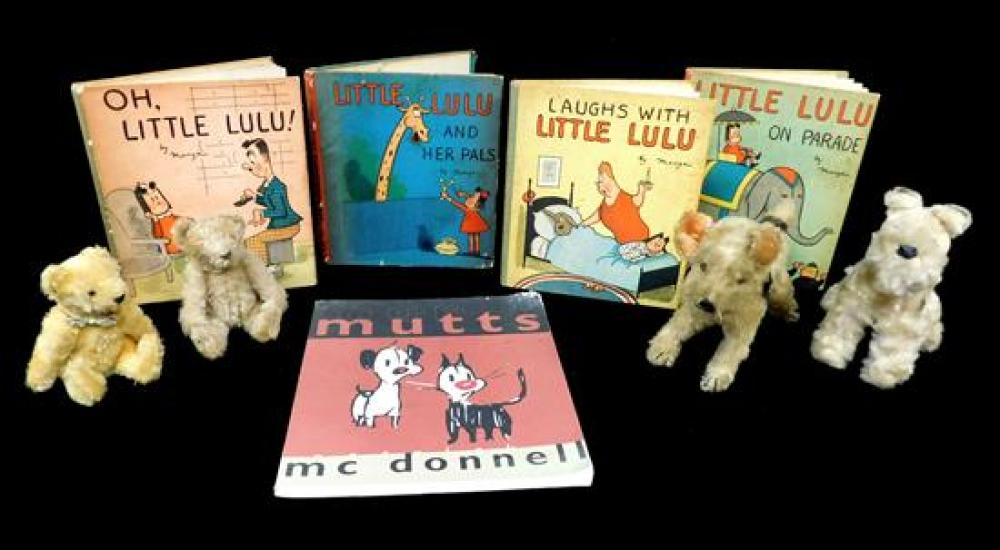 Appraisal: TOYS Children's books and four plush animals including two Steiff