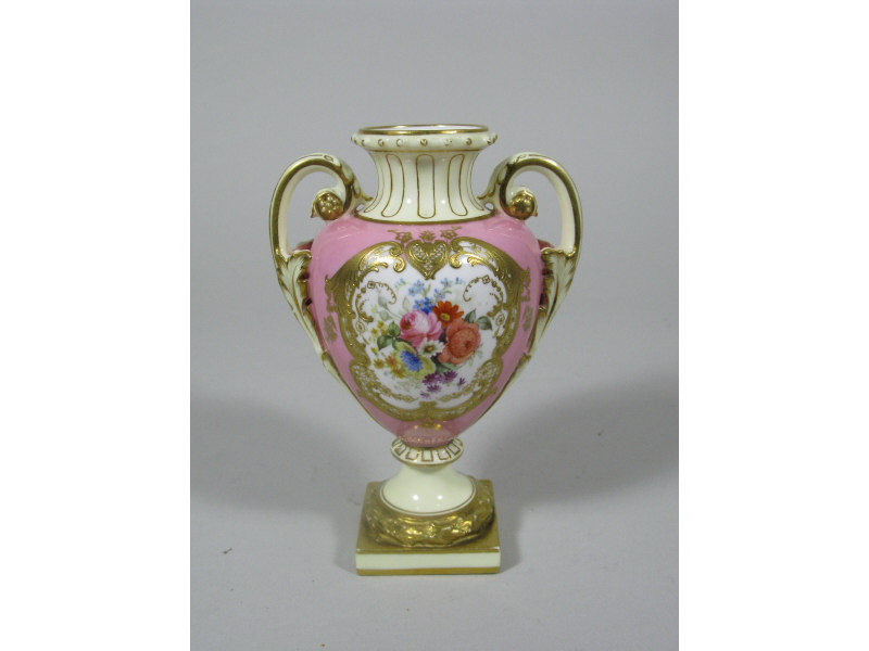 Appraisal: Royal Worcester Amphora Cabinet Vase hand painted with floral reserve