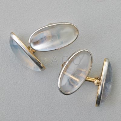 Appraisal: DORIS DUKE S MOONSTONE CUFFLINKS Double cufflinks of elongated oval