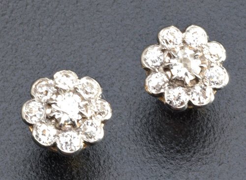 Appraisal: Art Deco diamond cluster earrings of pt topped gold floriform