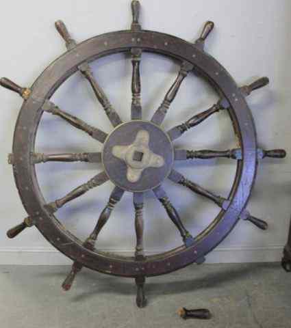 Appraisal: Wood and Brass Vintage Ships Wheel From a Cortland Manor