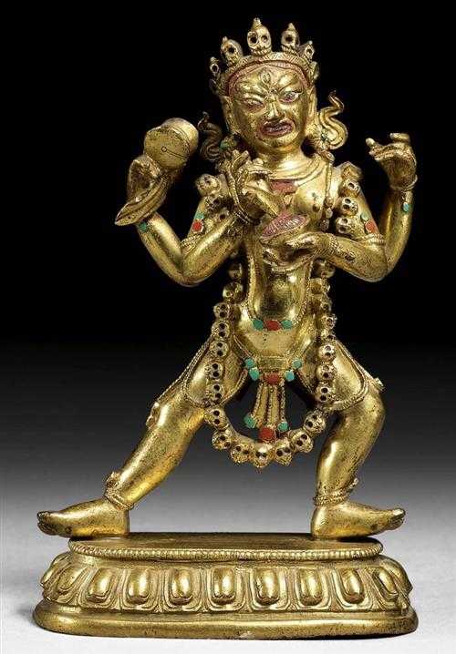 Appraisal: SARVABUDDHA-DAKINI Sino-Tibetan th century H cm Gilt copper alloy the