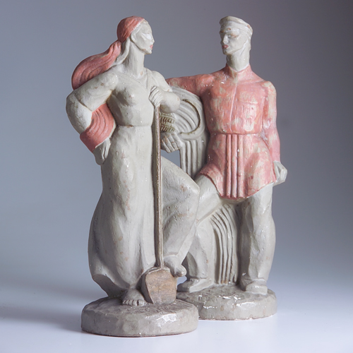 Appraisal: FREDERICK WEINBERG Pair of painted plaster figurines of field workers