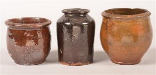 Appraisal: Three Pennsylvania th Century Redware Storage Jars Tallest measures -