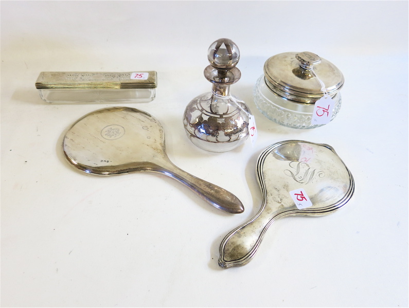 Appraisal: FIVE ASSORTED STERLING SILVER DRESSER ITEMS cut crystal and sterling