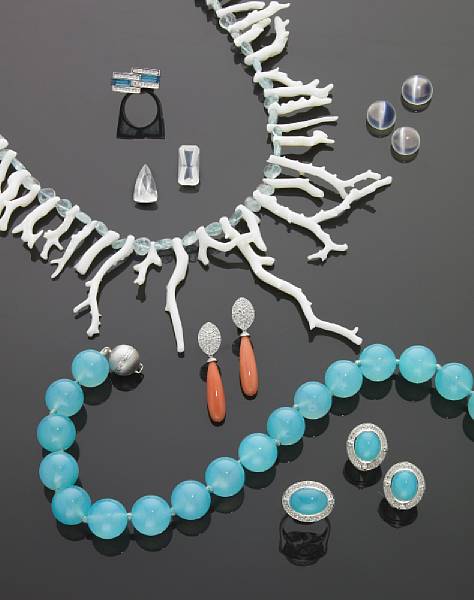 Appraisal: Suite of Blue Chalcedony and Diamond Jewelry Consisting of a