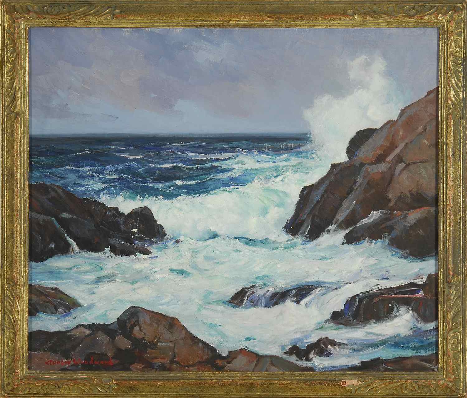 Appraisal: STANLEY WOODWARDAmerican - Rocky coast with crashing waves Signed lower