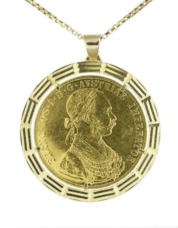 Appraisal: GOLD COIN AUSTRIA FOUR DUCATS RESTRIKE mounted in gold pendant