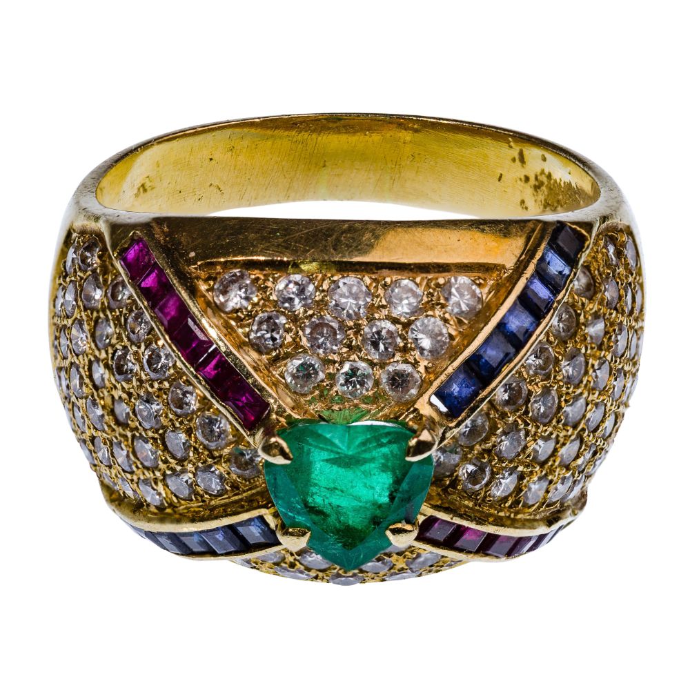 Appraisal: K YELLOW GOLD GEMSTONE AND DIAMOND RINGDome ring having a