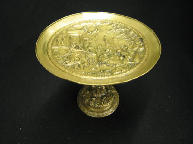 Appraisal: Victorian French Bronze Tazza elaborate village scenes