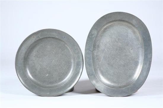 Appraisal: TWO PEWTER SERVING PIECES European th century Round charger with