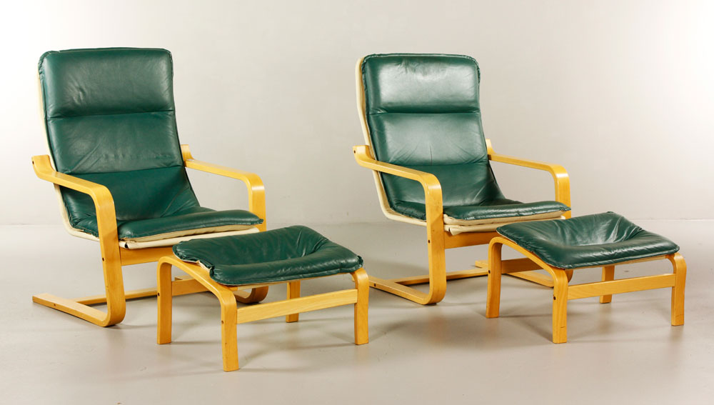 Appraisal: - Pr Bentwood Chairs and Ottomans Pair of bentwood chairs