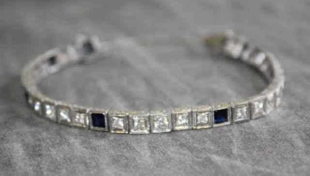 Appraisal: Platinum Bracelet Set with Small Sapphires ofApprox Carats Each and