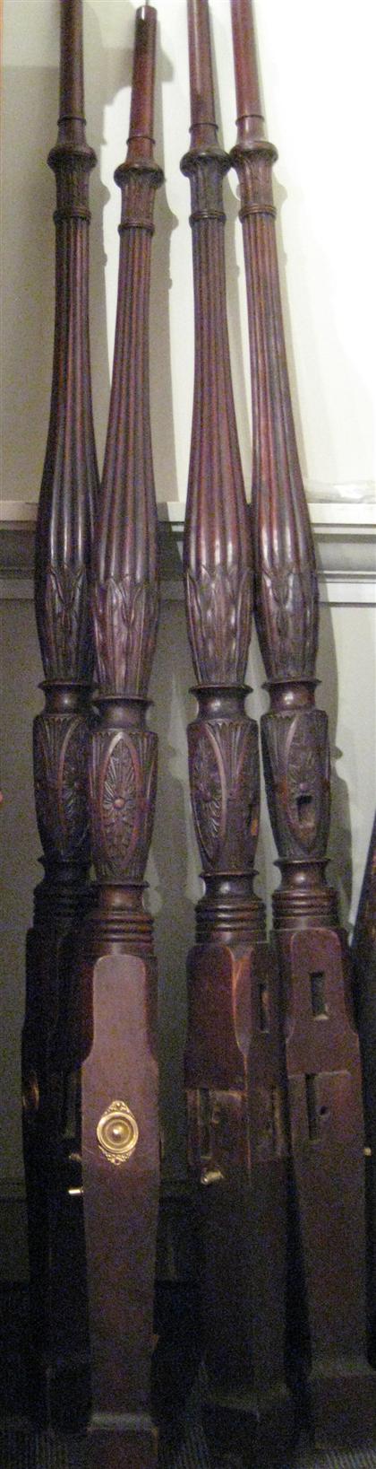 Appraisal: Classical carved mahogany bedstead probably philadelphia circa The bulbous-turned posts