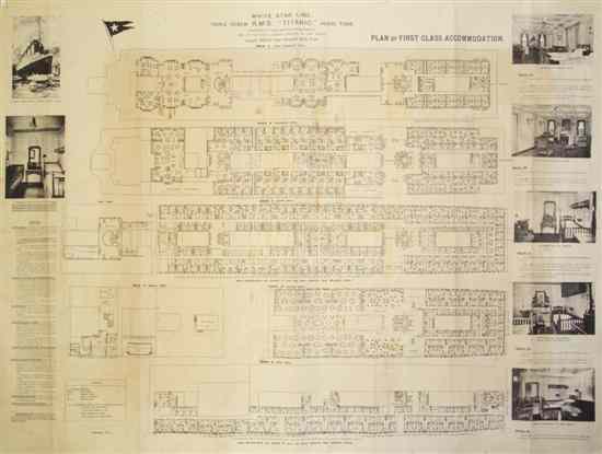 Appraisal: RMS TITANIC Plan of First Class Accommodations An early printing