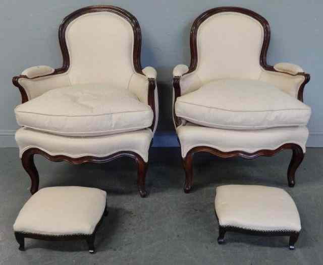 Appraisal: A Pair of th Century French Fruitwood Bergeres With a