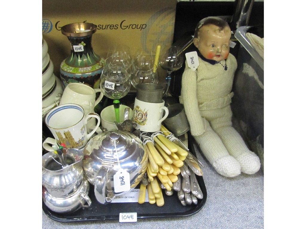 Appraisal: Lot comprising tray lot of ceramics glass EP cutlery doll