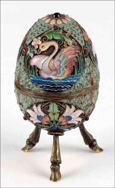 Appraisal: RUSSIAN CHAMPLEVE ENAMEL AND GILT SILVER EGG Lower portion of